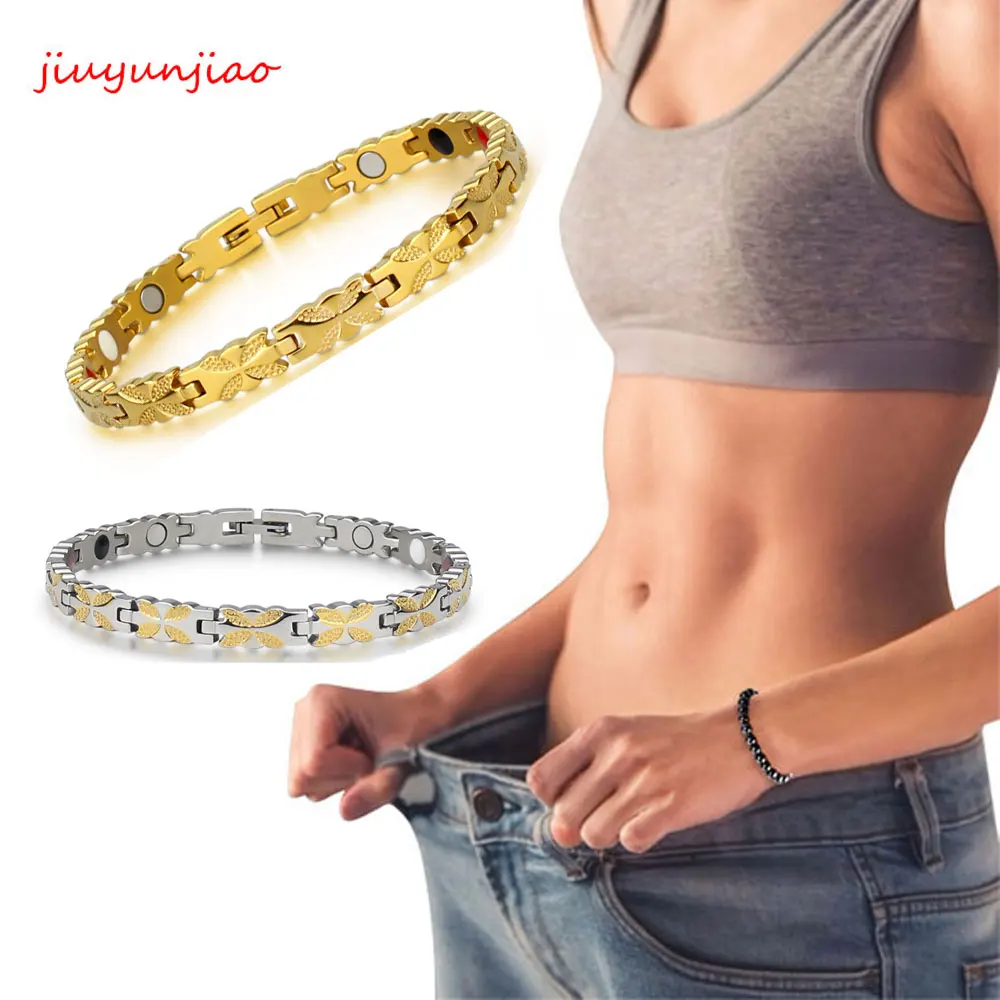 Магнитный браслет для похудения из нержавеющей стали, магнитный золотой браслет для здоровья, цепочка для рук для женщин, здоровая Магнитная цепочка для похудения