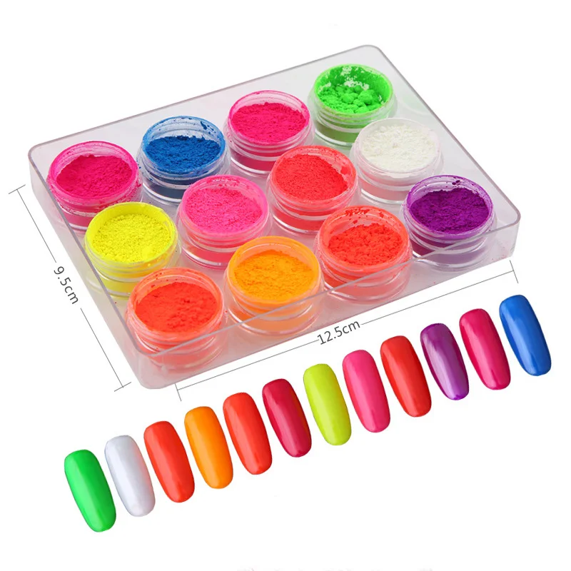 12 коробок/набор фторенскусная пудра для ногтей цветные блестящие хлопья