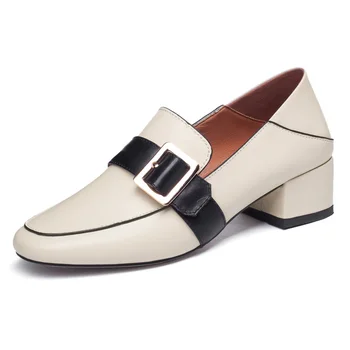 

Women Dress Shoes Patent Leather Round Toe Mixed Colors Elegant Sole Shoes C173 Fashion Woman Beige Black Buckle Low Heel Shoes