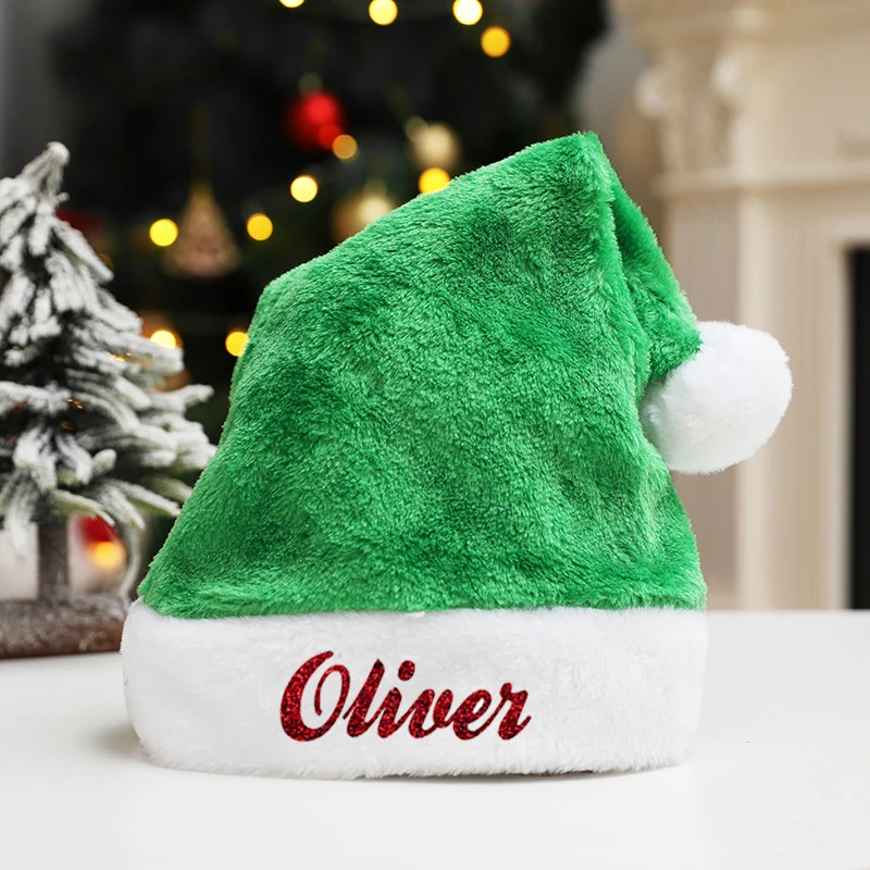Glitter Script Name Santa Hat Party Hat Festive PERSONALISED CHRISTMAS HAT GIFT 