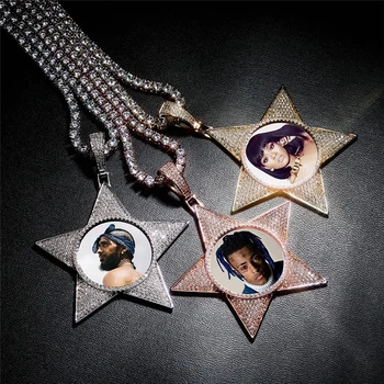 

Fashion Pentagram Custom Made Photo Pendant Necklace Medallion Chain Mens Rope Chain Hip Hop Punk Necklace Jewelry Accessories