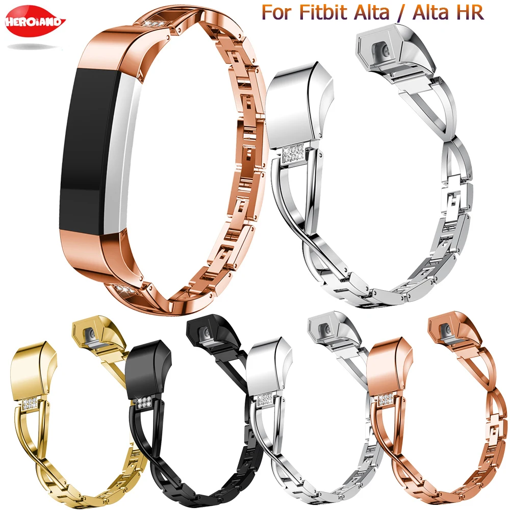 Bracelet en diamant incrusté d'acier inoxydable pour Fitbit Alta HR,  bracelet de montre classique, accessoires de bracelet intelligent, mode