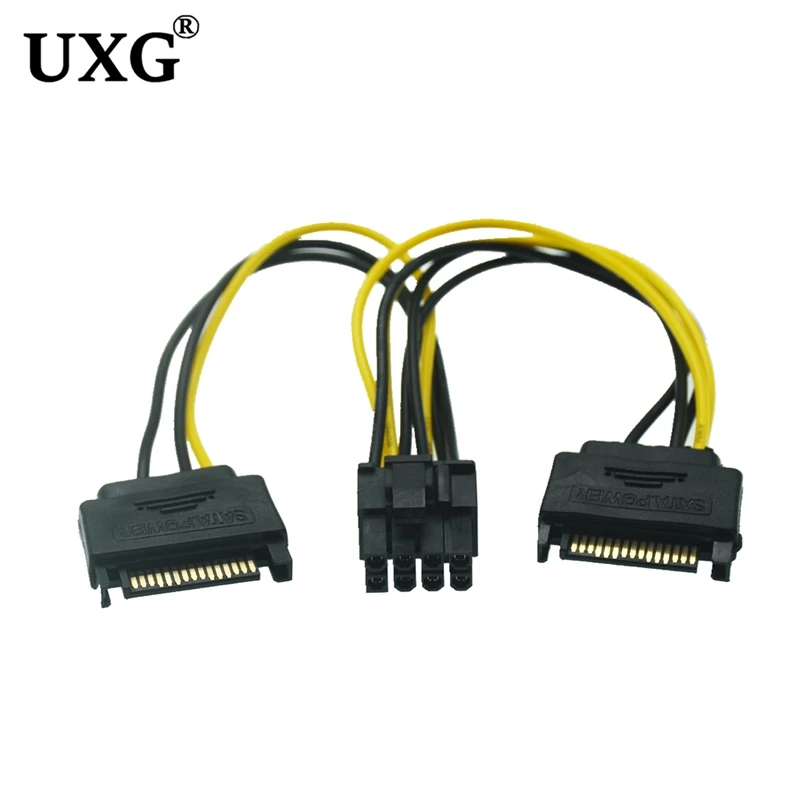 SATA Dual 15Pin M to Graphics card PCI-e PCIE 8 (6+2) Pin F Video Card Power Supply Cable 8pin to Sata Y Splitter Adapter 18AWG