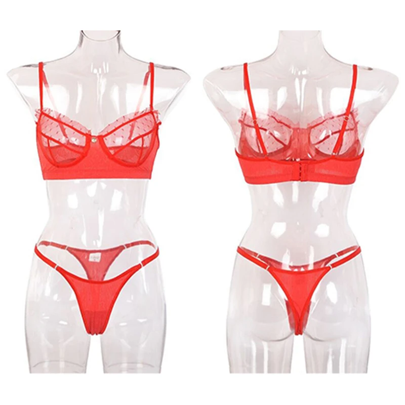 lounge underwear set Red Women Sexy Lingerie Panties Lace Transparent Hot Erotic Underwear Sexy Bra Set And High Waist G-String Crop Top Lingerie Set womens lingerie sets