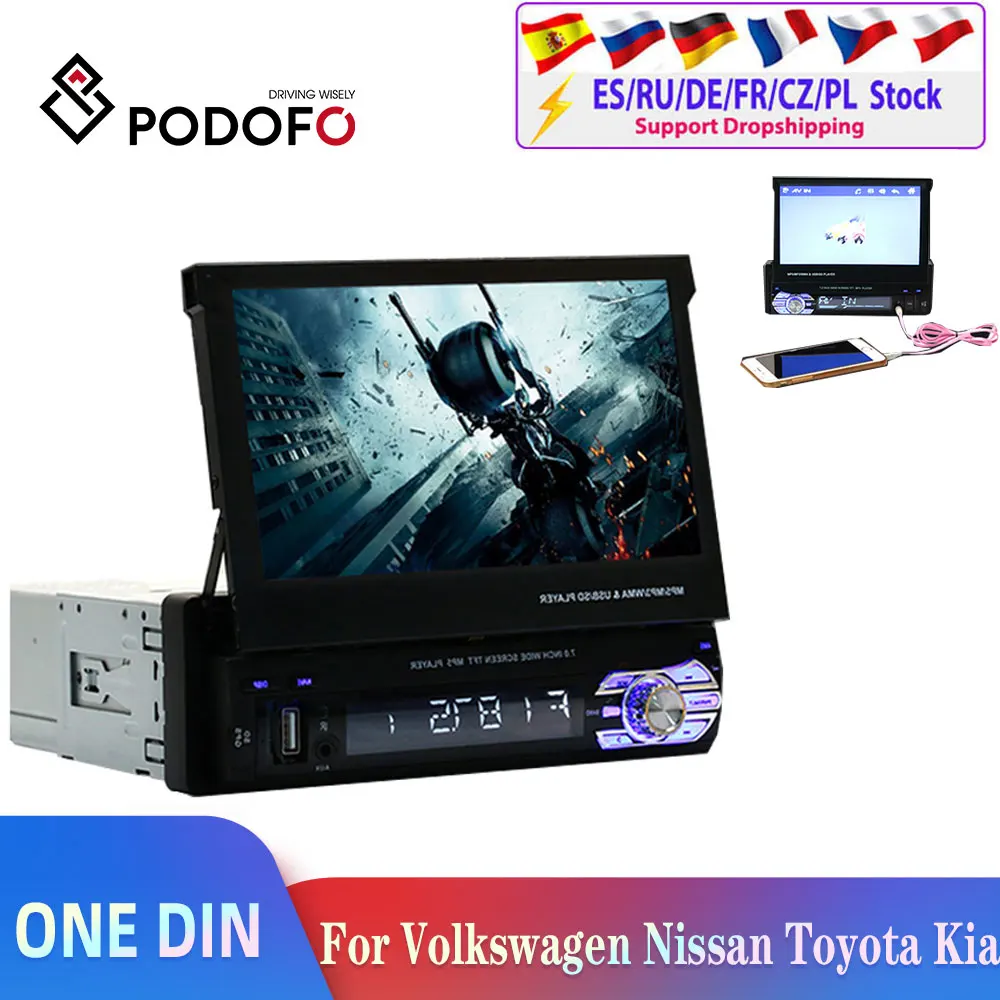 Podofo 1din автомобильный Радио один Dind Android Mirrorlink Авторадио мультимедийный видео для