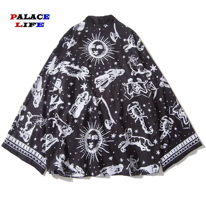 

2019 Summer Graffiti Constellations Print Japanese Kimono Cardigan Jackets Japan Style Casual Hip Hop Streetwear Coats Outwear