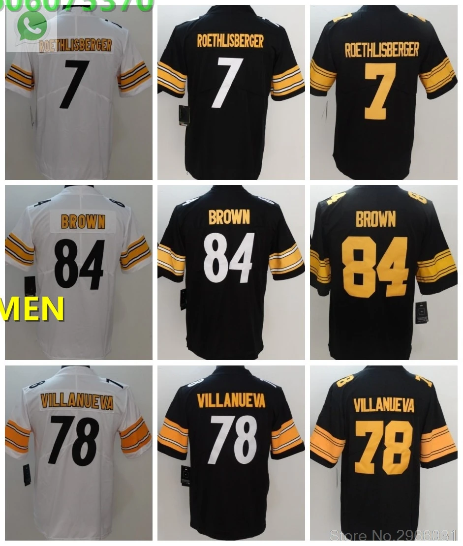 Питтсбург A++ Качественная мужская футболка для взрослых ben roethlisberger 7 Le'Veon Bell 26 Antonio коричневый 84 alejandro villanueva 78