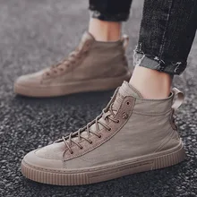 Классические повседневные мужские туфли из Вулканизированной Ткани на плоской подошве со шнуровкой; весенне-осенние классические студенческие кроссовки с высоким берцем для мальчиков