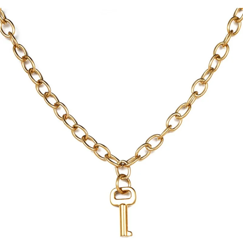 New Arrival Stainless Steel Simple Key Pendant Necklace For Women Girls Valentine Day Jewelry