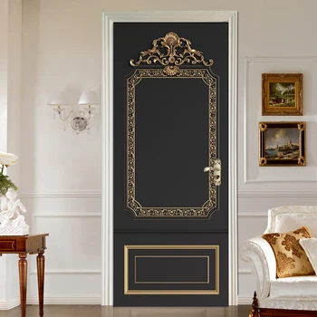 

Pvc Wallpaper 3D Stereo European Style Relief Golden Pattern Background Wall Sticker Living Room Bedroom Waterproof Door Sticker