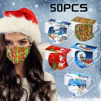 

50pcs Christmas Masks Adults Disposable Scarf Desechables Fashion Non-woven Mascarilles Foulard Cheveux Повязка На Голову Face