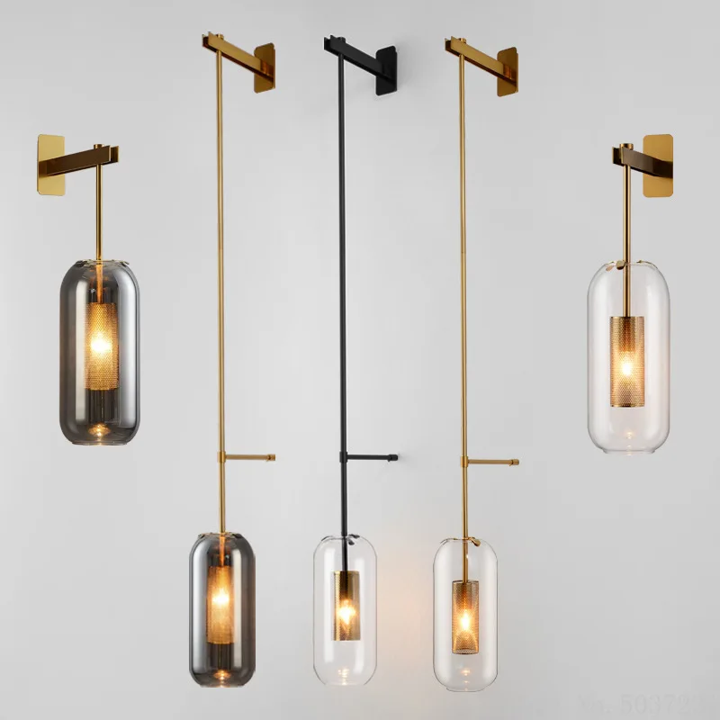 

Postmodern Nordic copper wall lamp glass bedroom bedside lamp creative hotel living room decorated corridor aisle lights