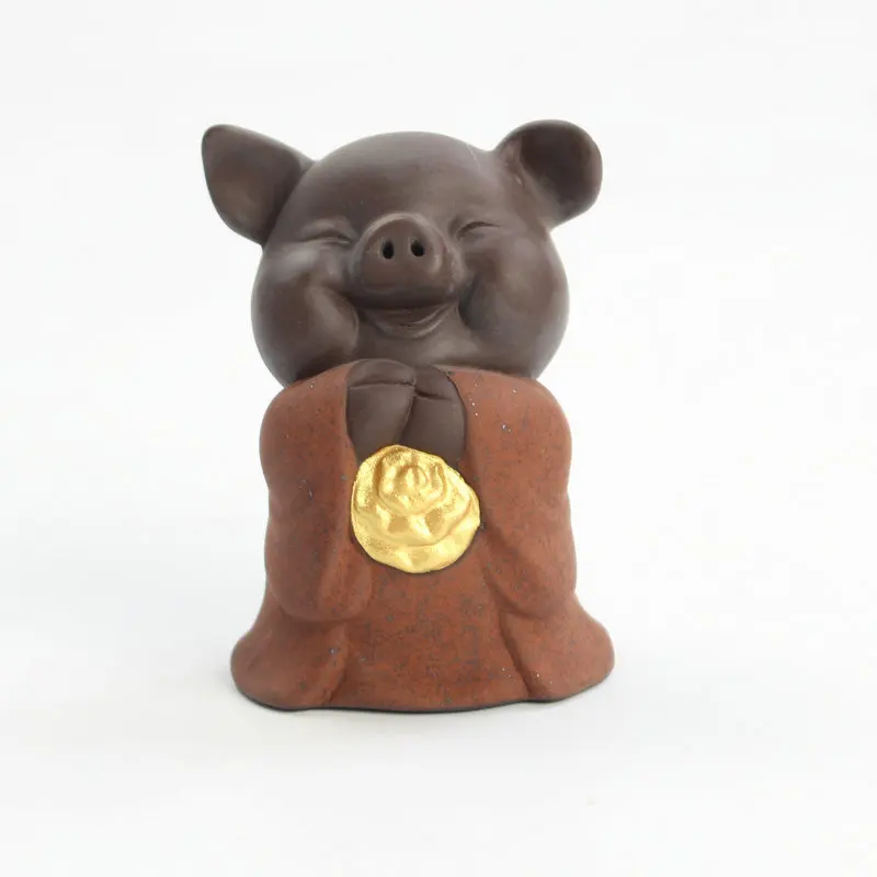 Five Blessings Piggy Color Sand Tao Home Tea Tray Creative Decoration Ceramic Tea Ornaments Piggy Three Gods of Fortune, Prosp