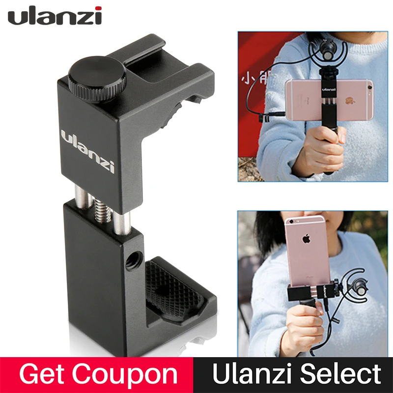 Comprar Ulanzi ST 02S soporte de abrazadera de montaje de trípode de aluminio para teléfono móvil con zapata caliente w mango de Rig Clipper para iPhone Vlogging Fillmaking