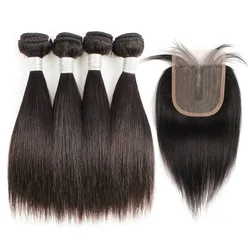 MOGUL HAIR 50g/pc 4/6 Bundles with 4x1 Lace Closure Dark Brown Natural Black 10-16 inch Straight Remy Human Hair Short Bob Style