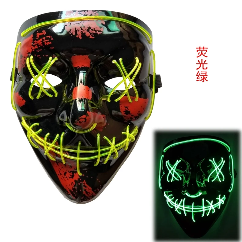 Fluorescent green Маска для Хэллоуина, светодиодный костюм для туши, DJ Light Up, Вечерние Маски, очистка, выбор, смешные маски, косплей, неоновая маска, легкая Балаклава - Цвет: Fluorescent green