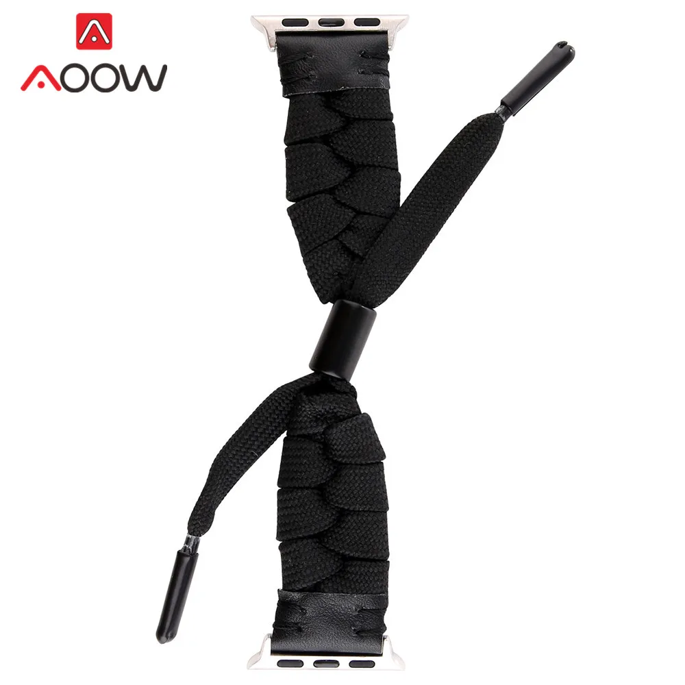 Модный креативный нейлоновый кожаный ремешок для часов для Apple Watch 38 мм 42 мм 40 мм 44 мм плетеный браслет ремешок для iwatch 1 2 3 4 - Цвет ремешка: Black