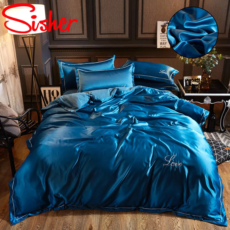 Sisher Luxury Bedding Set Soild Color Soft Duvet Cover Sets King