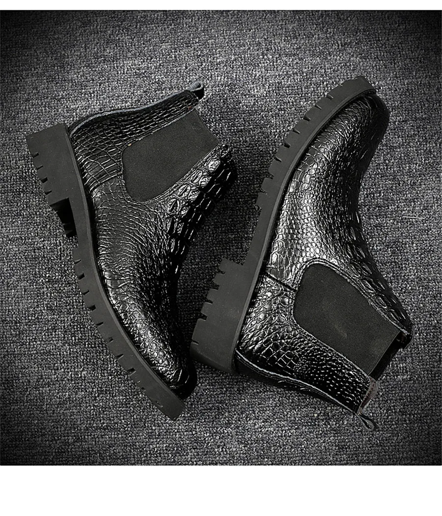 Ботинки «Челси» с узором «крокодиловая кожа»; Мужская зимняя обувь; черные ботинки из натуральной кожи; Мужская обувь; теплые плюшевые зимние ботинки на меху для мужчин