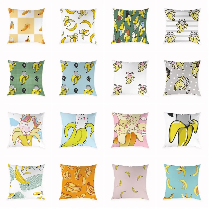 

Cartoon Banana Pattern Peach skin Cushion Cover Cute Cat Foal Decorative Pillowcase 45*45cm Throw Pillow Case