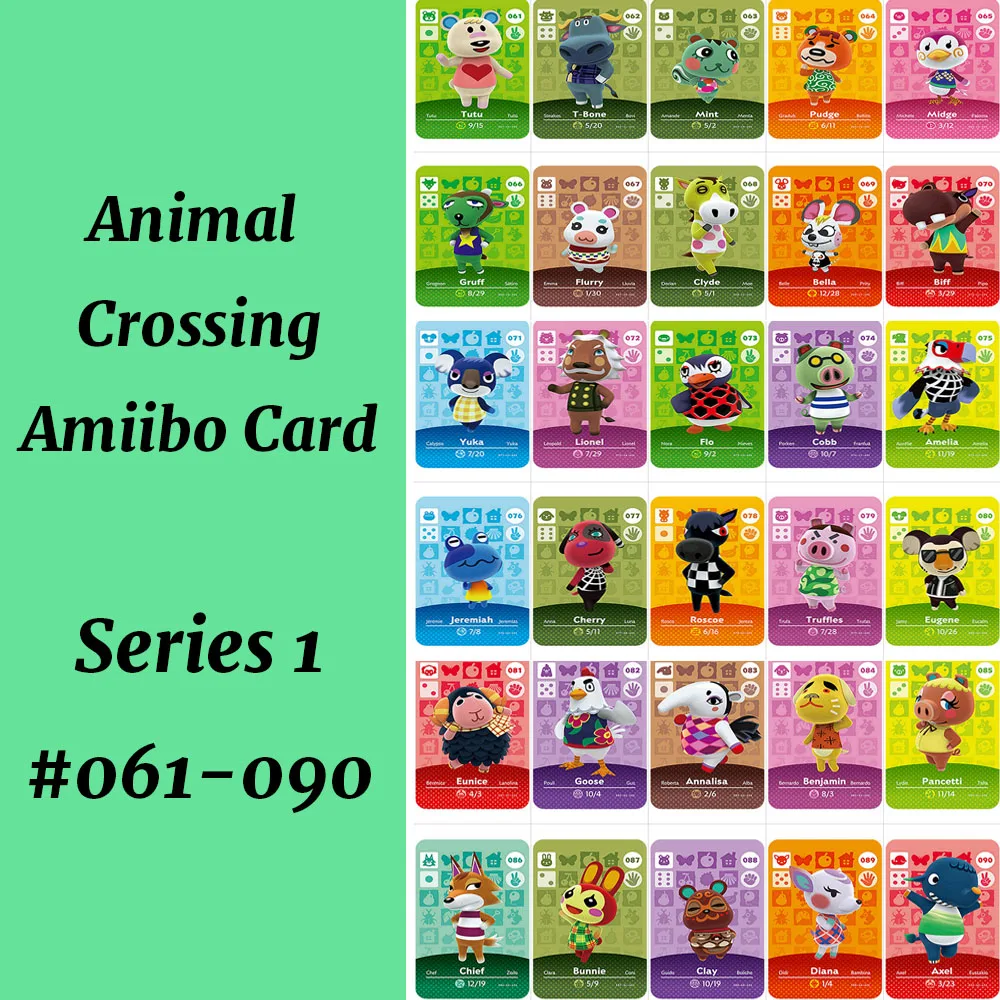 

Series 1(061-090) Animal Crossing Card Work for NS Game Support NFC 3DS Amiibo Card