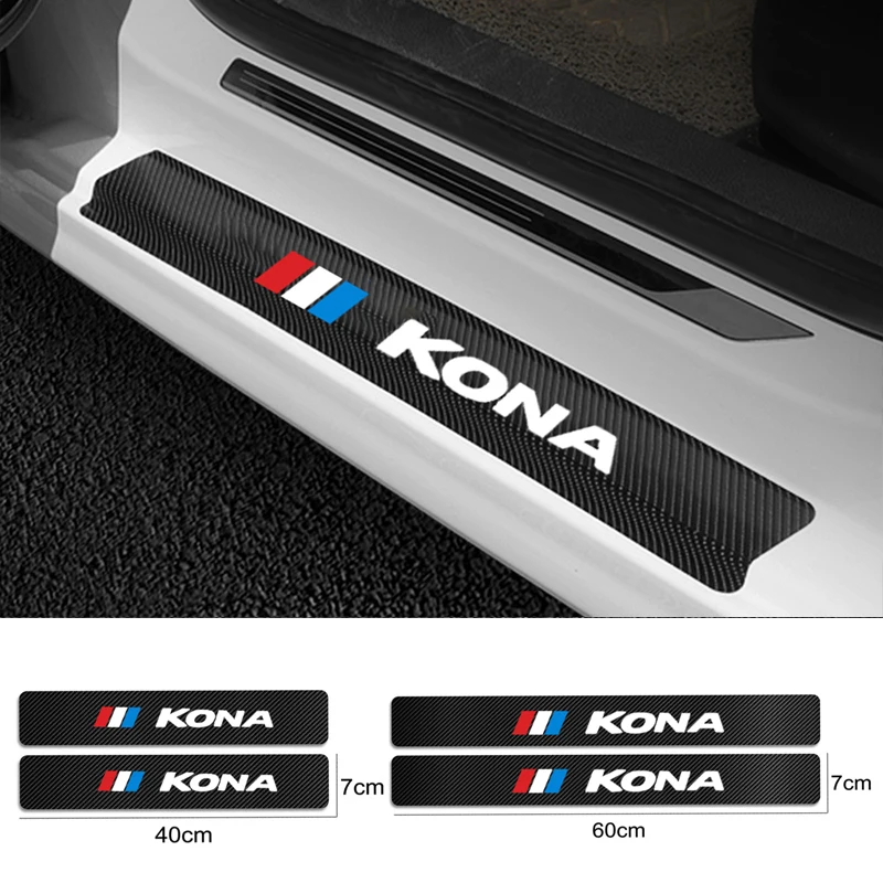 

For Hyundai KONA Car Sticker 4 pcs car door sill protector leather carbon fiber vinyl stickers Car Accessories