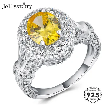

Jellystory Classic Rings for Women 925 Sterling Silver with Round Shape Topaz Gemstone Jewelry Wedding Party Gift Ring wholesale