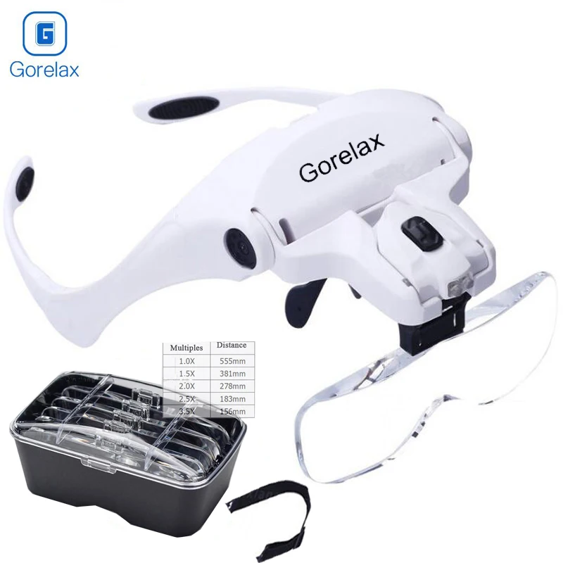 5 Lens Loupe Eyewear Magnifier 2 Led Lights Lamp Interchangeable Lens 1.0X/1.5X/2.0X/2.5X/3.5X Wearing Magnifying Glasses magnifying glass head wearing magnifier magnifying glass lamp