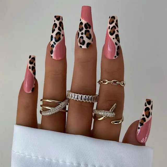 24pcs/Set Detachable Long Coffin Fake Nails European Rainbow Ballerina Full Nail Art Tips Colorful Beauty Artificial False Nails 2022-11