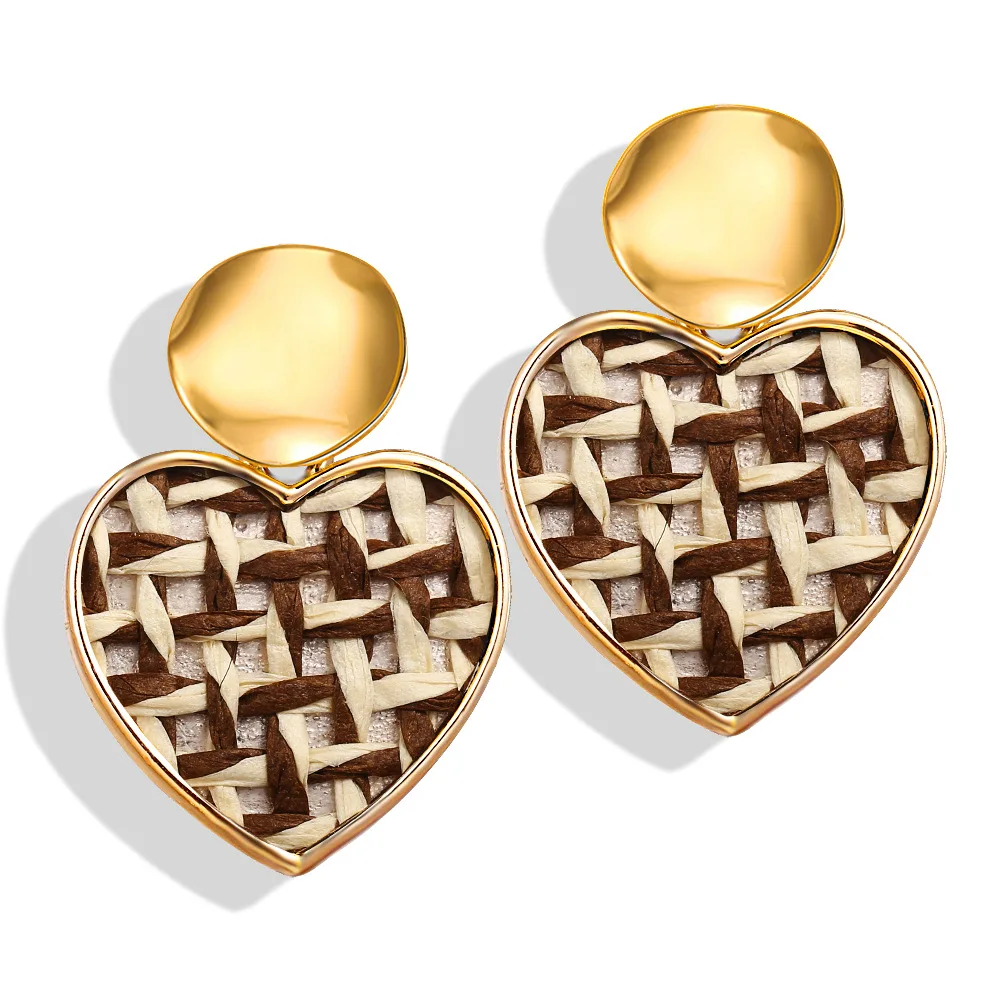 Новые богемные корейские серьги женские влюбленные сердце осенние золотые серьги большая геометрическая форма ювелирные изделия - Окраска металла: E61179-2