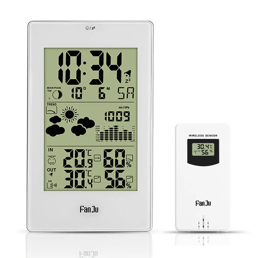 

FJ3352 Weather Station With Barometer Forecast Temperature Humidity Wireless Outdoor Sensor Alarm and Snooze Digital Clock