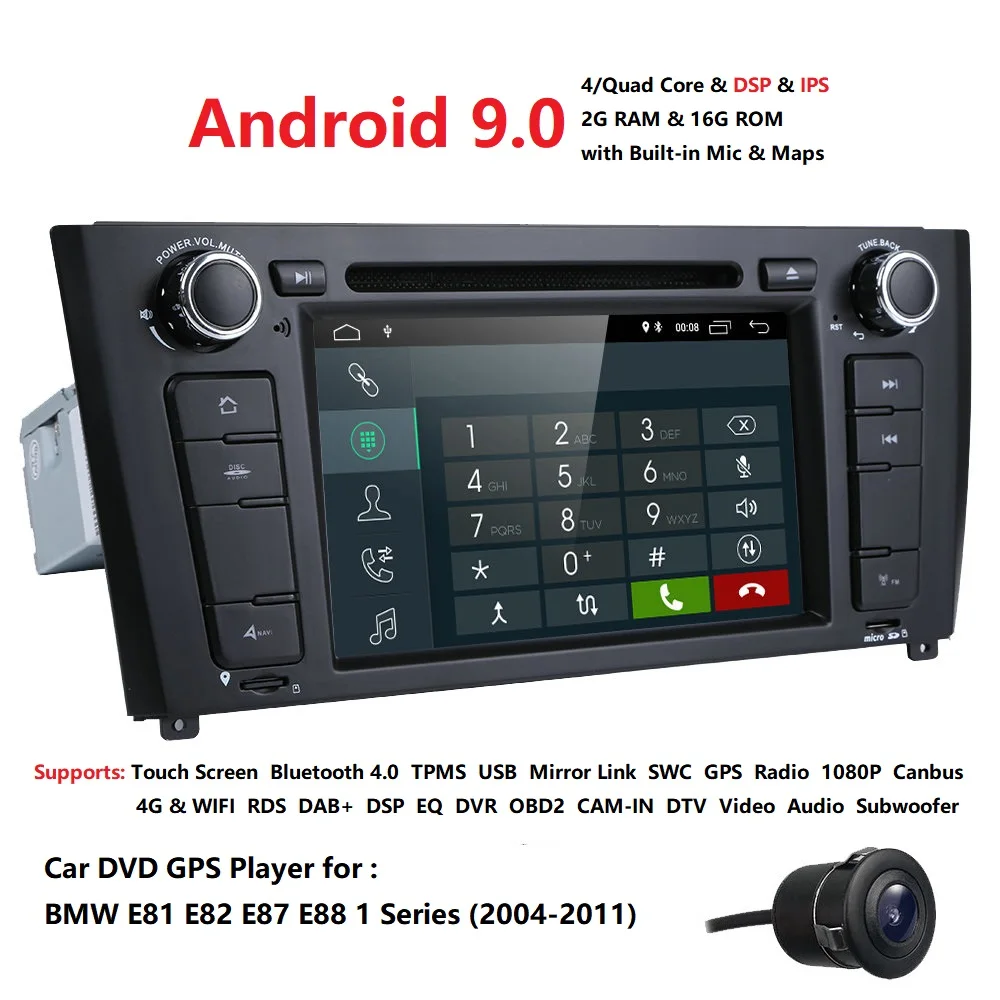

1090P DVR 7"Screen Android 9 Car Radio for BMW E81 E82 E87\88 with MirrorLink DVD auto multimedia Stereo Navi RDS DVR SWC BT SD