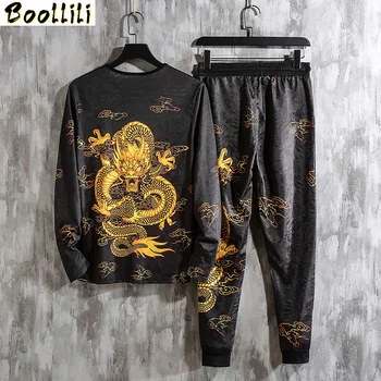 

Sporting Track Suit Print Clothes 2020 Autumn Spring Chinese Dragon Men's Sets Hoodie + Pants Sportswear Tracksuit Men Brand