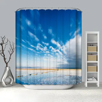 

Fashion Shower Curtains 3d Blue Sky and Sea Landscape Pattern Waterproof Thickened Bath Curtains for Bathroom Customizable