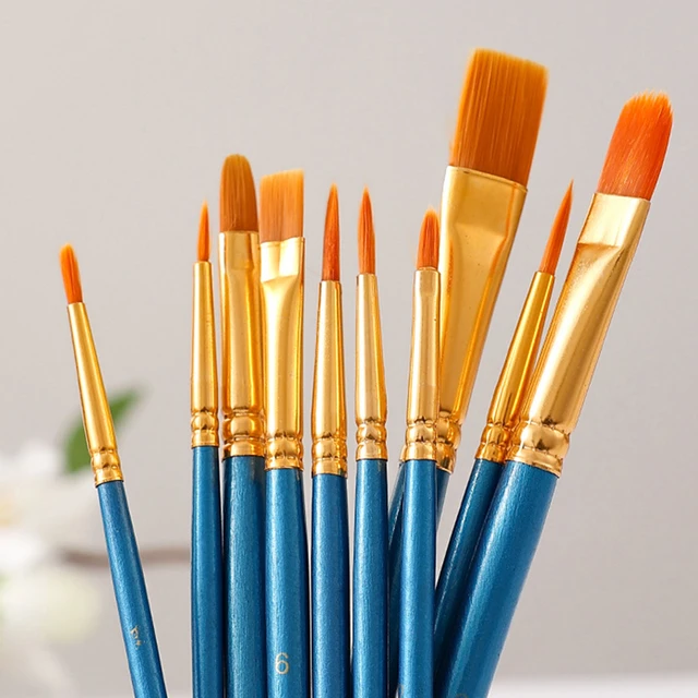 10Pcs/set Nylon Artist Paint Brush Professional Watercolor Acrylic Wooden  Handle Painting Brushes Art Supplies Stationery - AliExpress