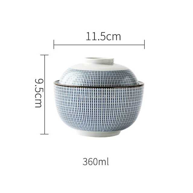 Japanese Creative 4.5-inch 6.5-inch Ceramic Soup Bowl with Lid Blue and White Porcelain Rice Bowl High Quality Stew Soup