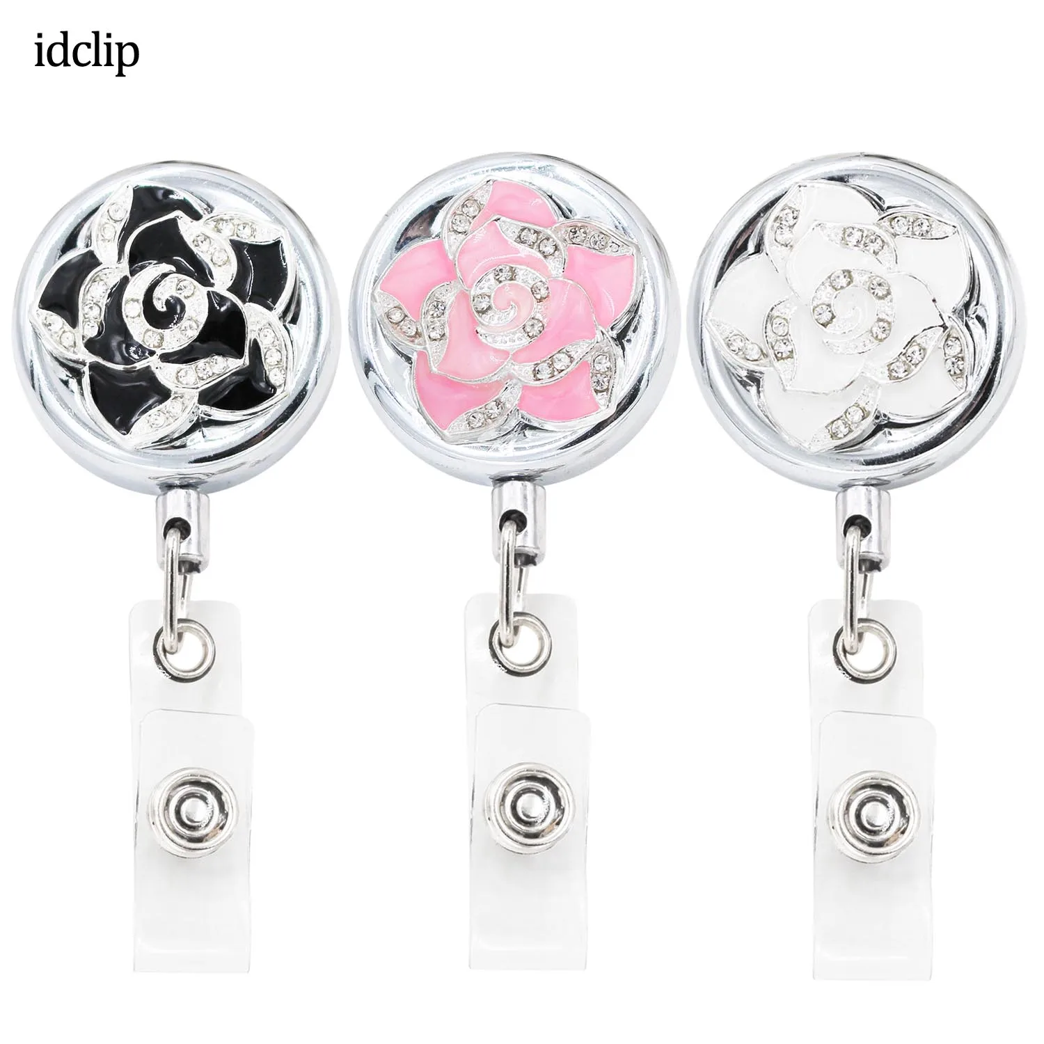 

idclip 3.2cm Camellia Flower ID Retractable Badge Holder Belt Clips Metal Badge Reel Heavy Duty Steel Wire Cord