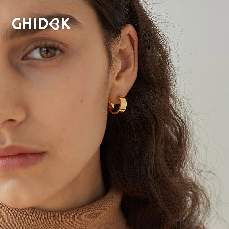 

GHIDBK 1.8cm Diameter Metal Small Hoop Earrings for Women Minimalist Band Round Hoops Earrings Boheima Huggie Earrings Wholesale