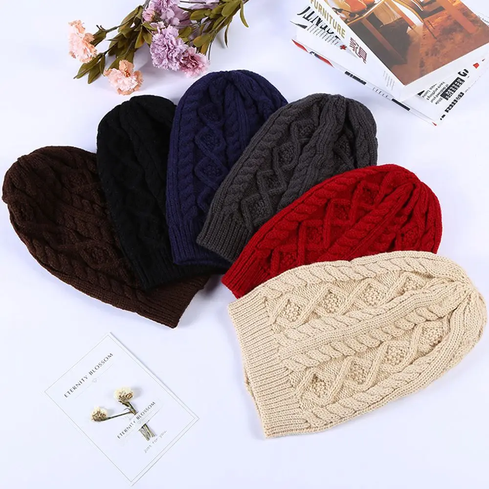 Warm Solid Color Women Skullcap Snow Cap Knitted Hat Long Beanie Hat designer skully hat