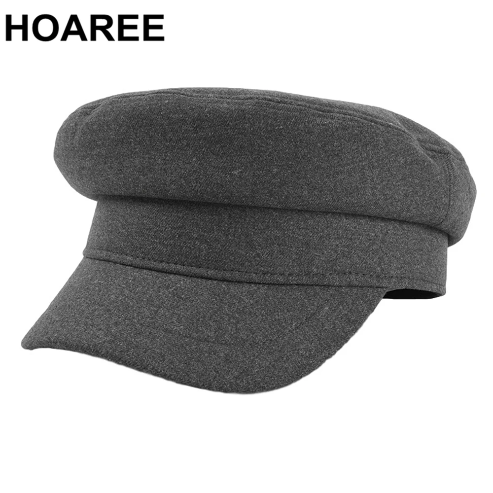

HOAREE Women Hats Solid Gray Military Hat Autumn Winter Female Japanese Vintage Ladies 2020 New Arrivel Flat Caps