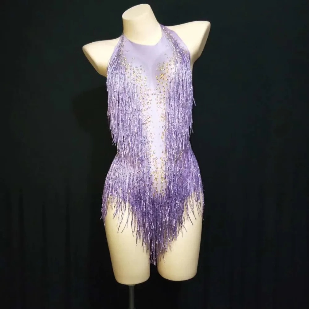 Red Purple Color Tassels Bodysuit Birthday Celebrate Dance Outfit Evening Women Singer Prom Fringes Leotard pink bodysuit