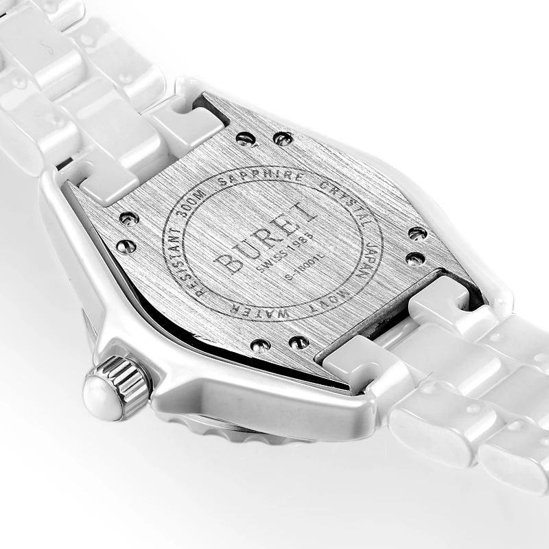 BUREI 18003 швейцарские часы для женщин люксовый бренд J12 серии австрийские стразы керамика календарь двойной черный relogio feminino