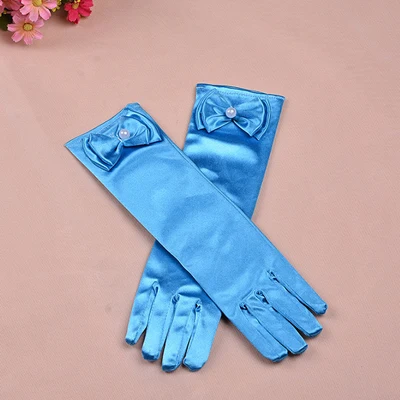 Перчатки для девочек; длинные перчатки принцессы; свадебное платье для девочек; перчатки с бантом; аксессуары к костюму; атласные перчатки; подарок на день рождения; Цвет Синий - Цвет: Синий