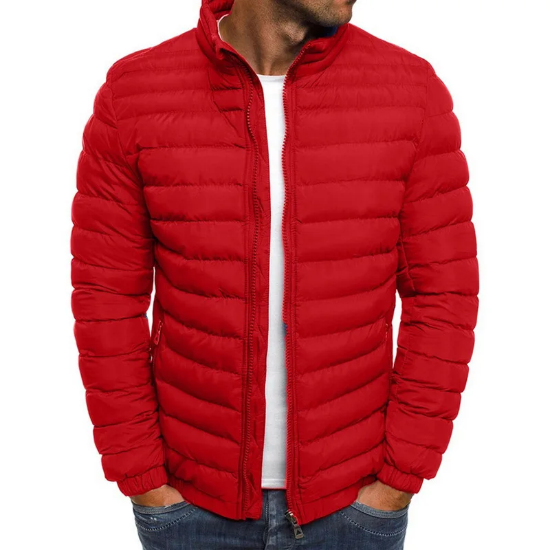 Легкая мужская куртка, Толстая Теплая мужская парка, мужская повседневная парка с капюшоном, зимняя мужская Модная приталенная куртка в стиле пэчворк - Цвет: Red 3