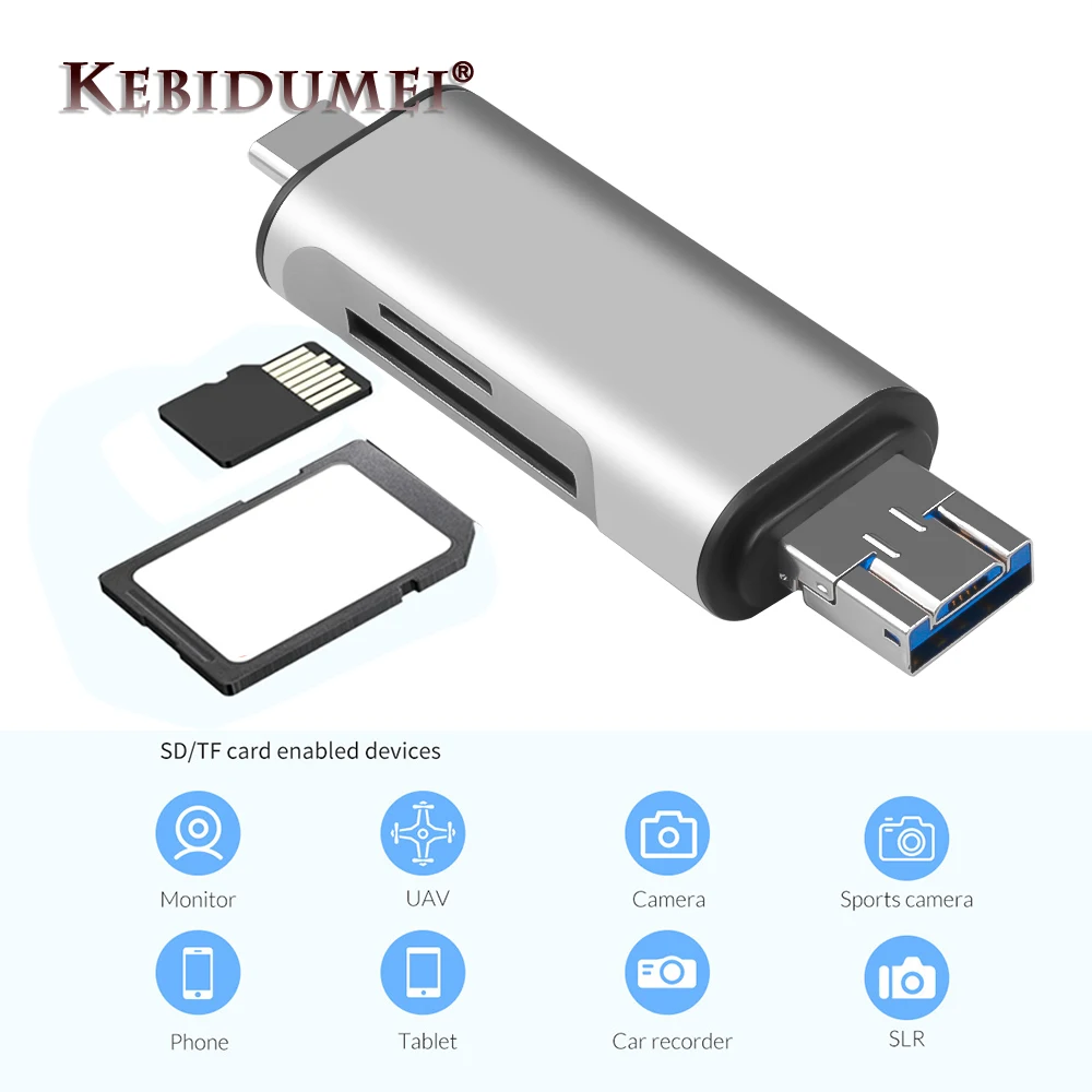 Кардридер Kebidu USB 2 0 Type C на SD Micro TF адаптер для аксессуаров ноутбуков OTG кардридер