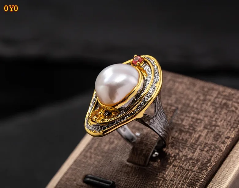 

Jewelry Accessories Inlaid Handmade Original Design 925 Silver Baroque Pearl Ring