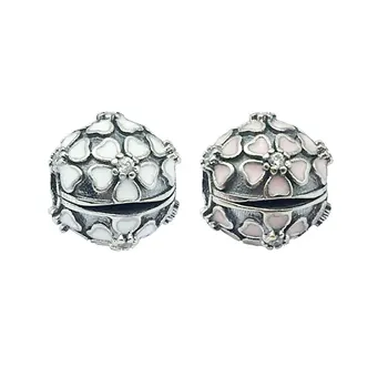 

2016 Spring Collection Cherry Blossom Clip Charm fits Fine DIY Bracelets 925 Sterling Silver Flower Enamel Charms Clip Beads