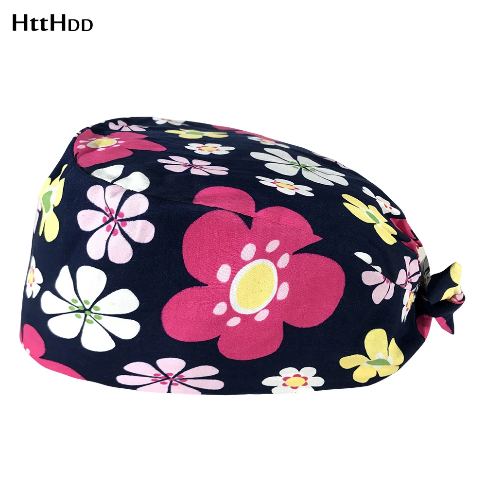 

Sun flowers Print Adjustable Skull round Hat Pet shop Scrub Caps Beauty Salon work dust cap health workers caps spa scrubs hats