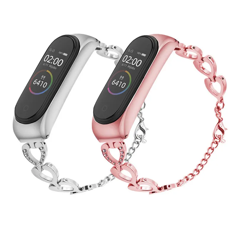 Смарт-браслет для Xiaomi mi 3 4, браслет, ремешок для женщин, подарок mi Band 4 3, металлический браслет, браслет из нержавеющей стали