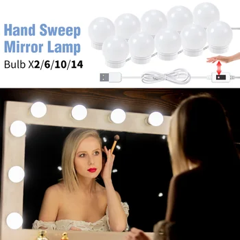

Hand Sweep Sensor LED Mirror Light USB Makeup Vanity Light LED Dressing Table Lamp 12V Stepless Dimmable Wall Lamp 6 10 14Bulbs